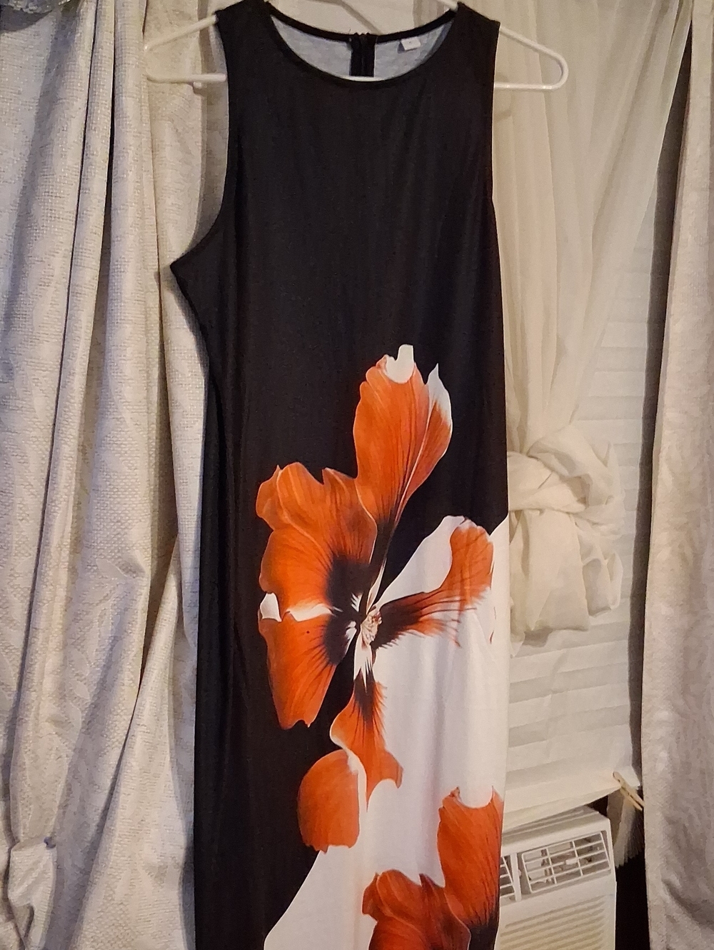 Black Maxi Dress with Bold Orange Floral Print